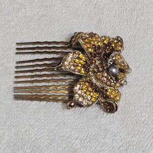 Soho Style Floyster Gold Tone Rhinestone Hair‎ Comb 2 X 2.6" READ